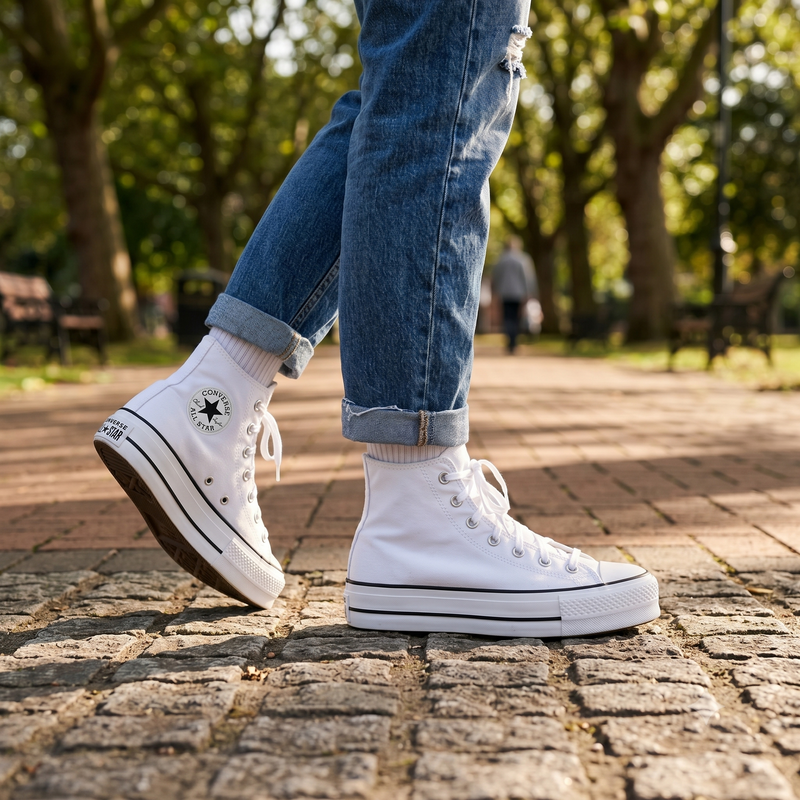 Converse White Polyester Platform Sneakers