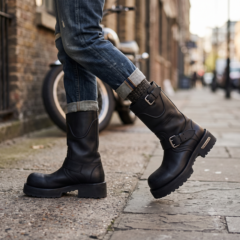 Balenciaga Black Calf Leather Bos Taurus Lace-Up Boots