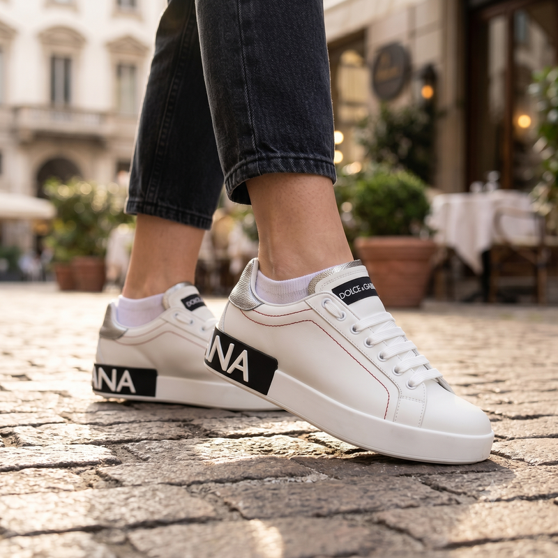Dolce & Gabbana White Leather Low Top Sneakers