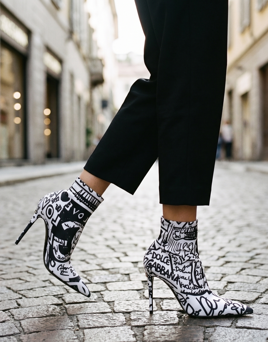 Dolce & Gabbana White Graffiti Stretch Ankle Boots Shoes