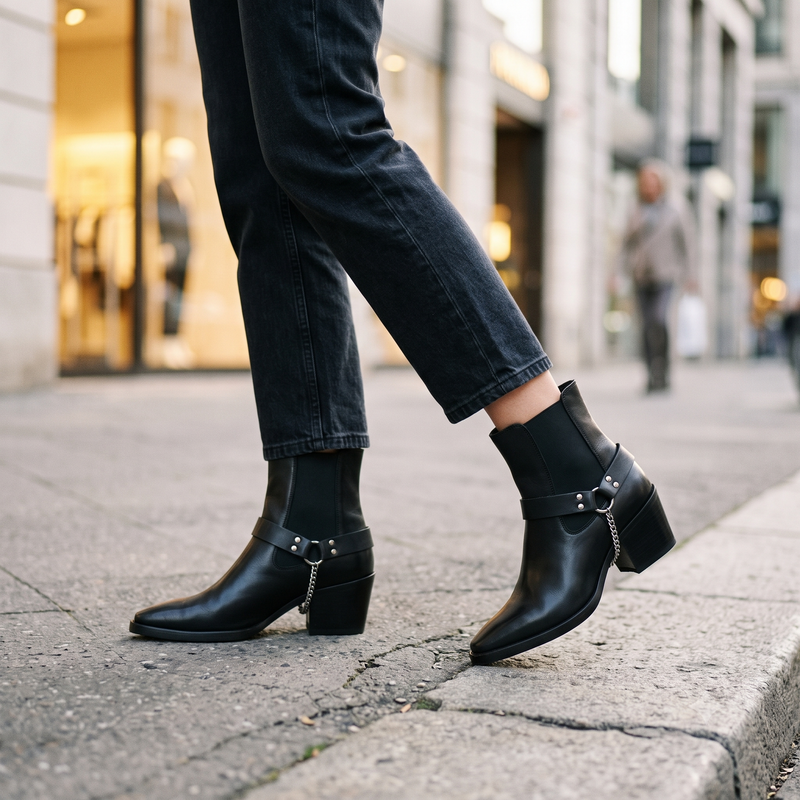 Cafenoir Black Leather Women Ankle Boot