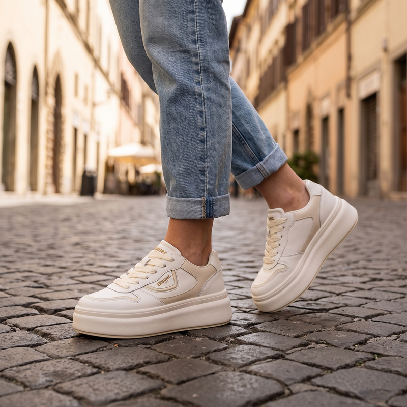 Blauer Bianco Poliuretano Donna Sneaker