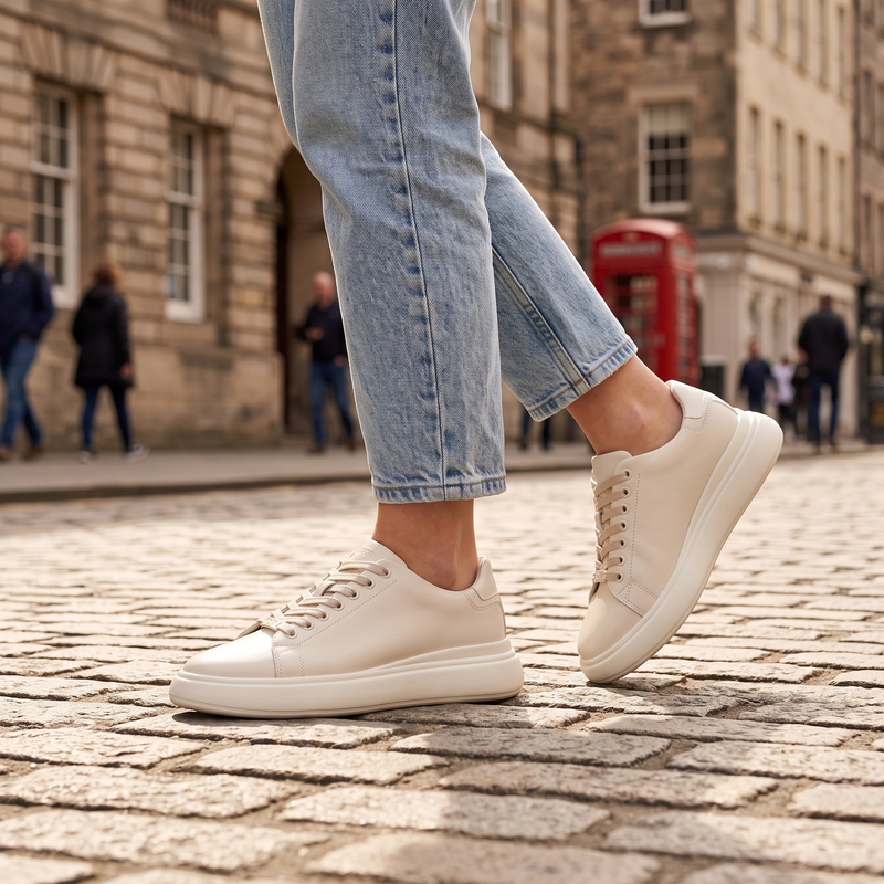 Calvin Klein Beige Leather Women Sneaker