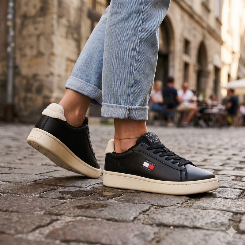 Tommy Hilfiger Black Polyurethane Women's Sneaker