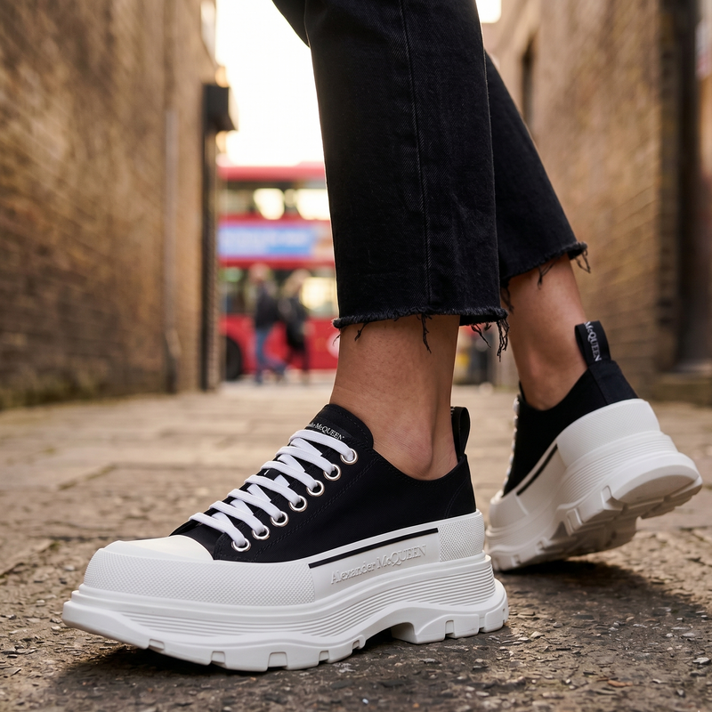 Alexander McQueen Black Cotton Chunky Sneakers