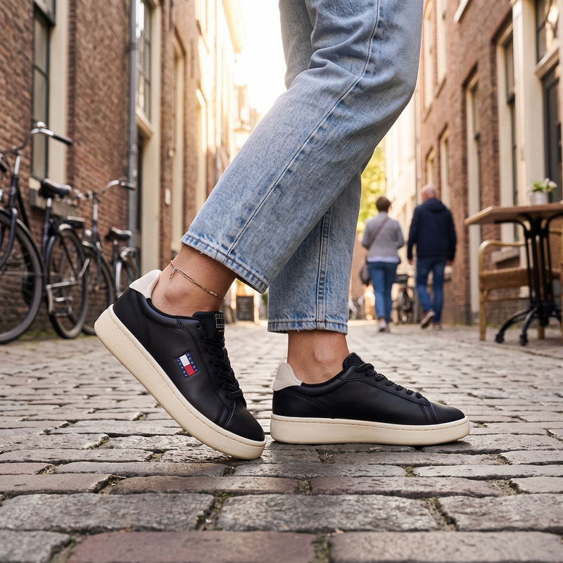 Tommy Hilfiger Black Polyurethane Women's Sneaker