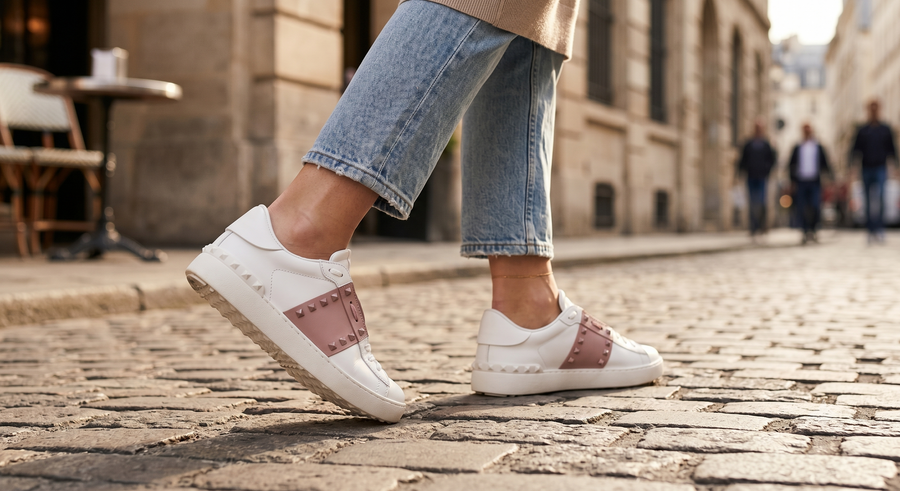 Valentino Garavani White Calf Leather Bos Taurus Low Top Sneakers
