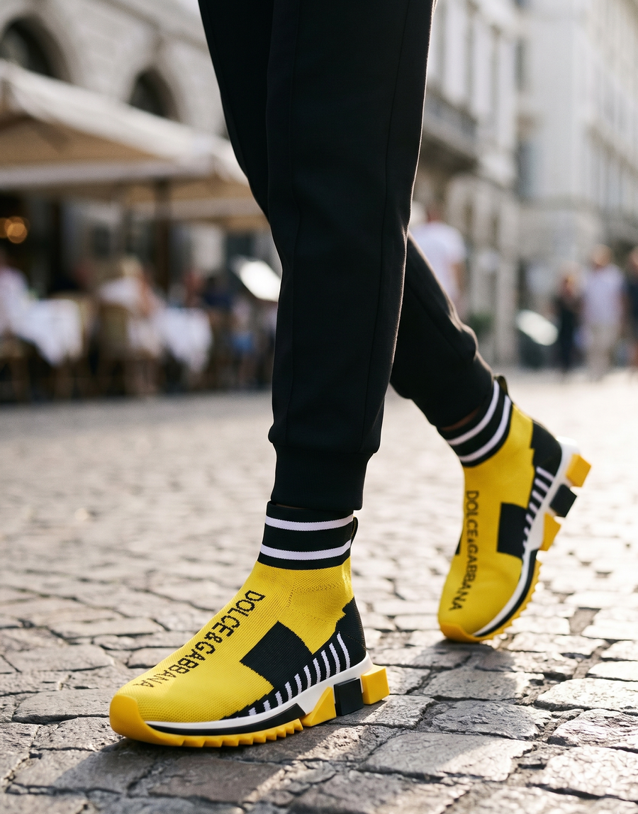 Dolce & Gabbana Yellow Black Sorrento Socks Sneakers Shoes