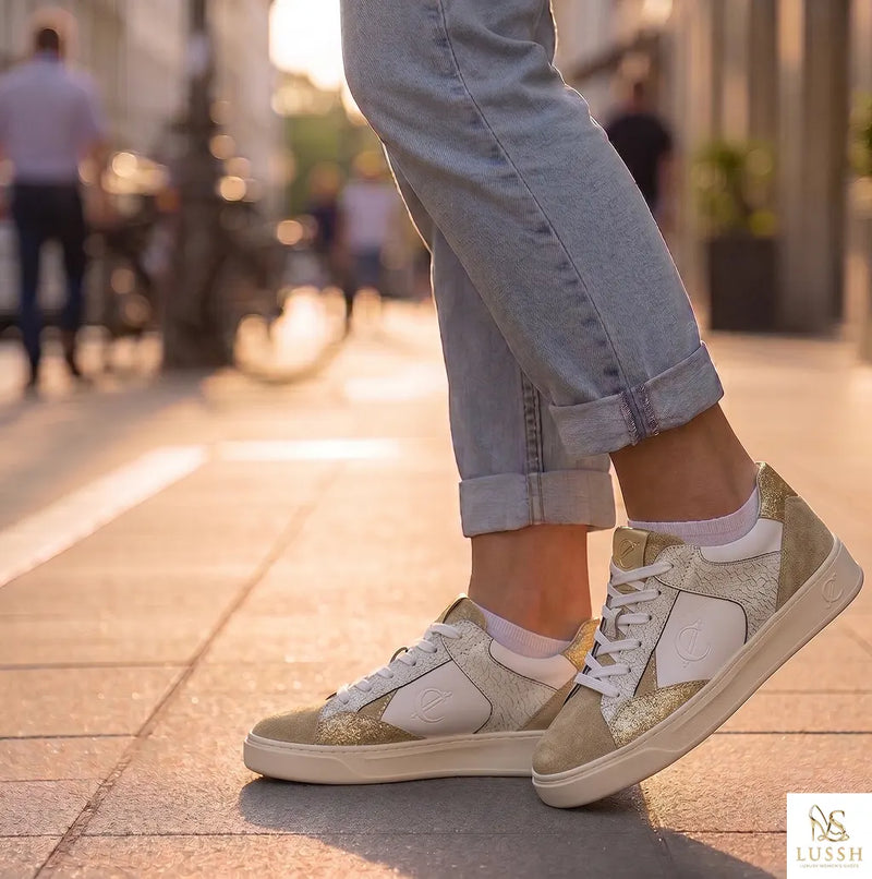 White Polyester Low Top Sneakers