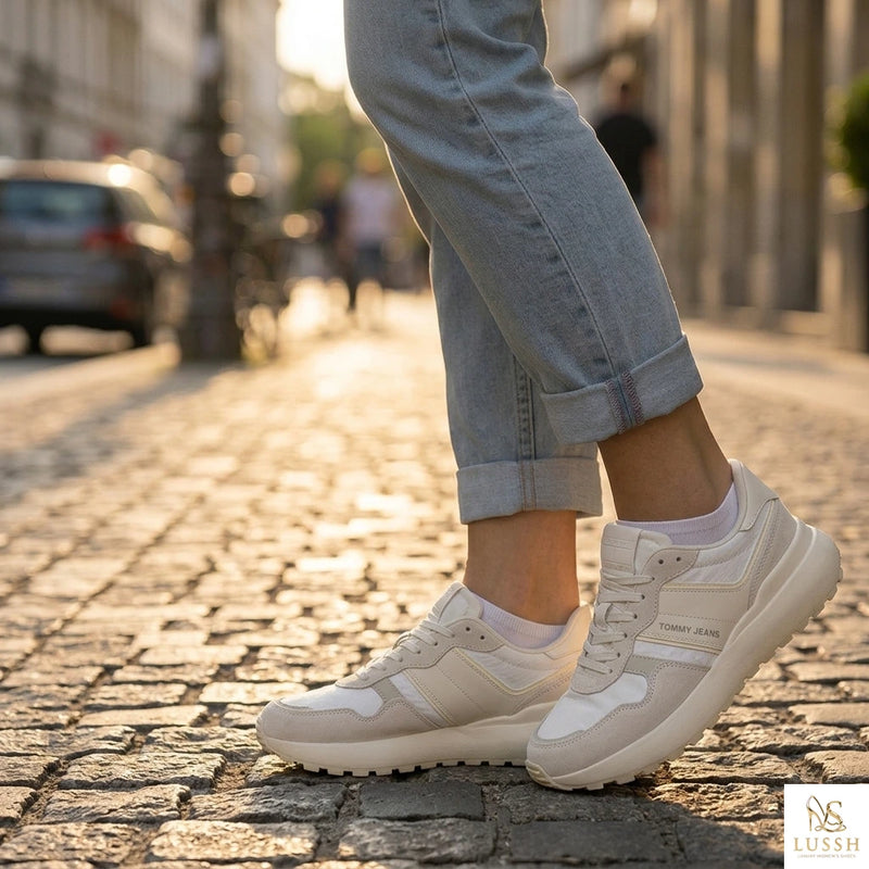 White Polyurethane Women Sneaker