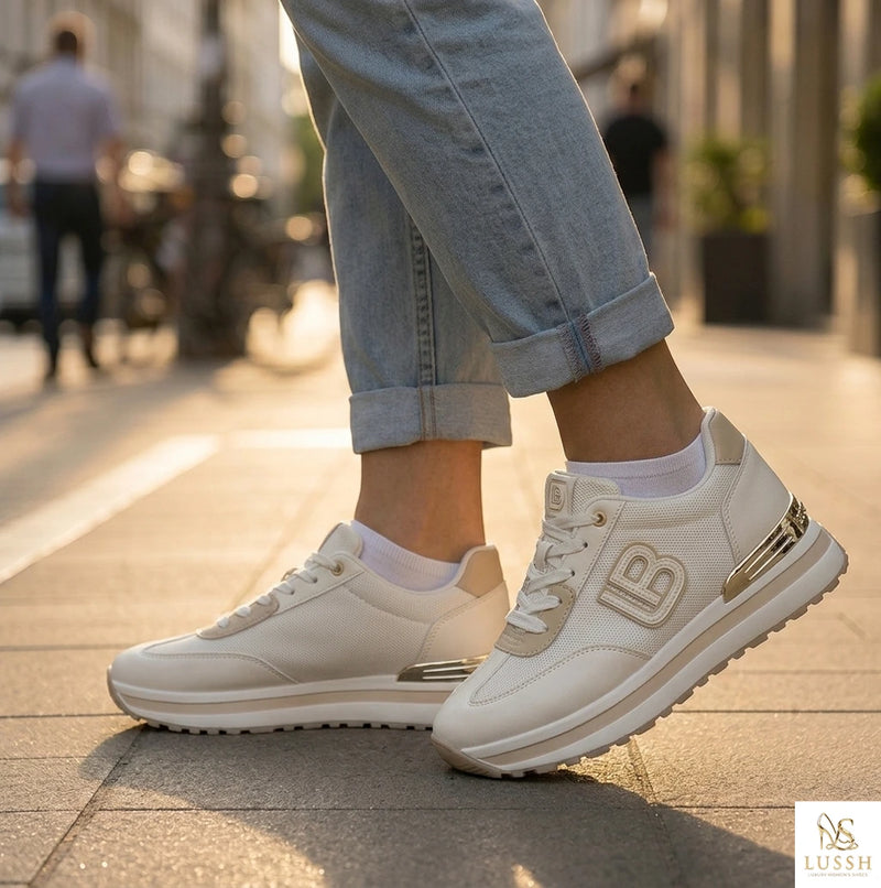 White Polyurethane Women Sneaker