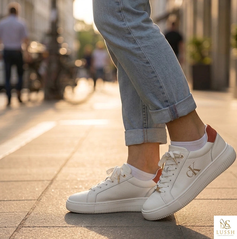 White Polyurethane Women Sneaker