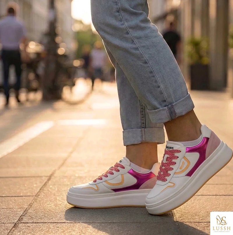White Polyurethane Women Sneaker