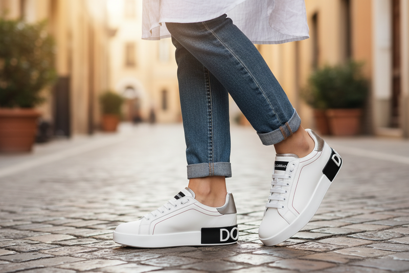 Dolce & Gabbana White Leather Low Top Sneakers