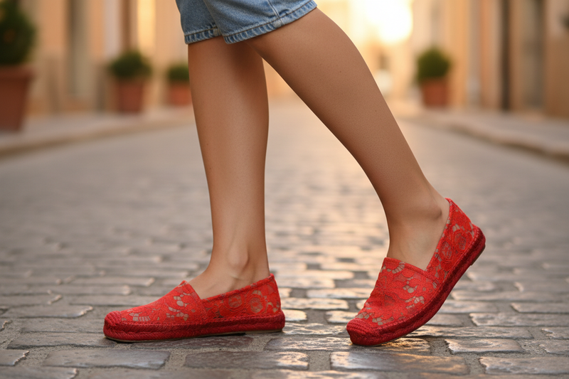 Dolce & Gabbana Red Taormina Lace Espadrille Flats Shoes